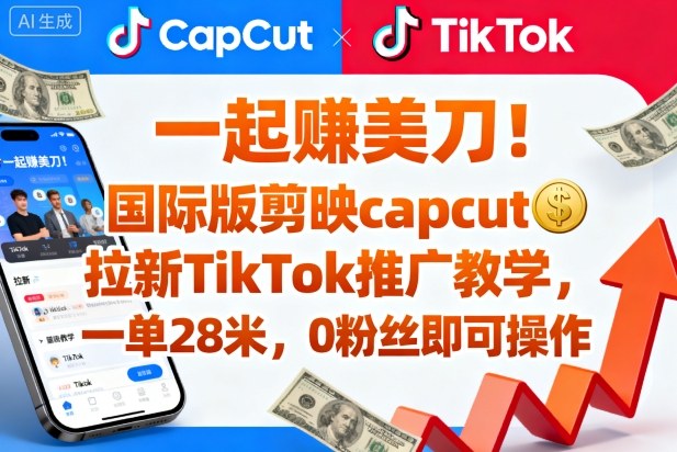 一起賺美刀！国际版剪映capcut拉新TikTok推广教学，一单28米，0粉丝即可操作(附推广入口和教学)-chywc