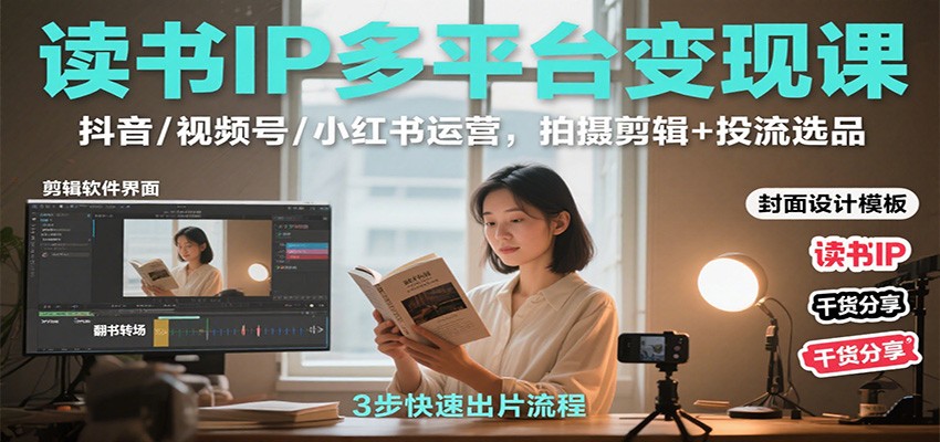读书IP多平台变现课：抖音/视频号/小红书运营，拍摄剪辑+投流选品-chywc
