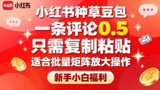 小红书种草豆包，一条评论0.5，只需复制粘贴，适合批量矩阵放大操作，新手小白福利-chywc