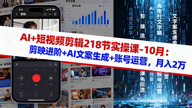 AI+短视频剪辑218节实操课-10月：剪映进阶+AI文案生成+账号运营，月入2万-chywc