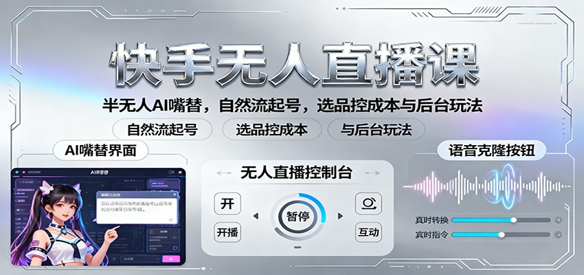 快手无人直播课：半无人AI嘴替，自然流起号，选品控成本与后台玩法-chywc