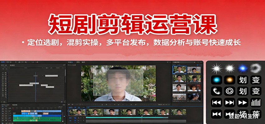 短剧剪辑运营课：定位选剧，混剪实操，多平台发布，数据分析与账号快速成长-chywc