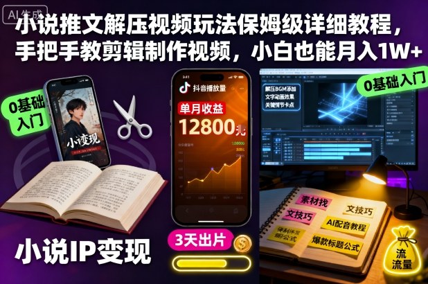 小说推文解压视频玩法保姆级详细教程，手把手教剪辑制作视频，小白也能月入1W+-chywc