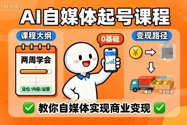 AI自媒体起号课程，0基础小白两周学会，教你自媒体实现商业变现-chywc