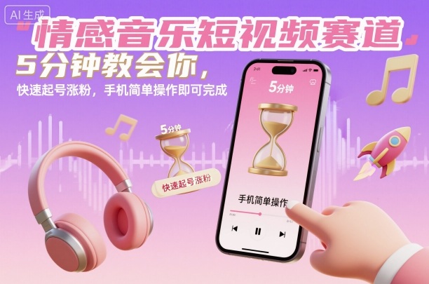 情感音乐短视频赛道，5分钟教会你，快速起号涨粉，手机简单操作即可完成-chywc
