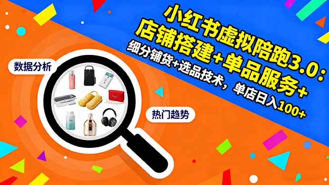 小红书虚拟陪跑3.0：店铺搭建+单品服务+细分铺货+选品技术，单店日入100+-chywc