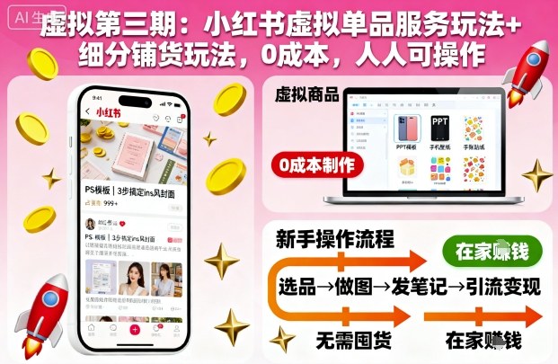 虚拟第三期：小红书虚拟单品服务玩法+细分铺货玩法，0成本，人人可操作(更新)-chywc