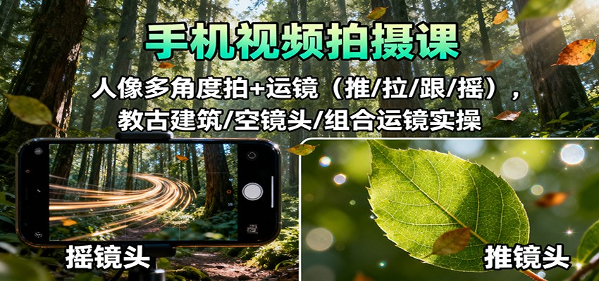 手机视频拍摄课：人像多角度拍+运镜(推/拉/跟/摇)，古建筑/空镜头/组合运镜实操-chywc