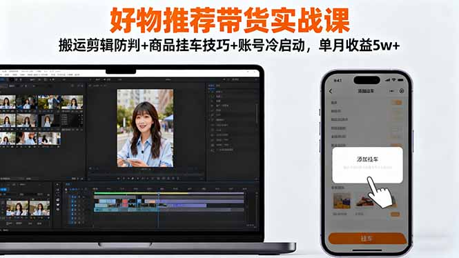 好物推荐带货实战课：搬运剪辑防判+商品挂车技巧+账号冷启动，单月收益5w+-chywc