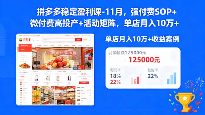 拼多多稳定盈利课-11月，强付费SOP+微付费高投产+活动矩阵，单店月入10万+-chywc