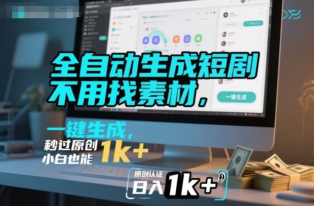 全自动生成短剧，不用找素材，不用剪辑，一键生成，秒过原创，小白也能轻松日入1k+【揭秘】-chywc