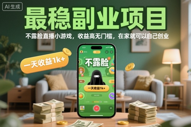最稳副业项目，不露脸直播小游戏，收益高无门槛，一天收益1k+，在家就可以自己创业【揭秘】-chywc