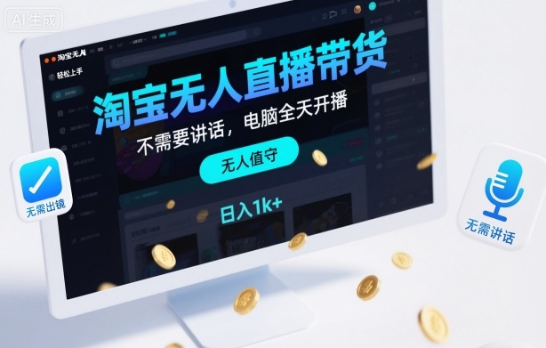 淘宝无人直播带货，不需要出镜，不需要讲话，电脑全天开播，轻松上手，日入1k+【揭秘】-chywc