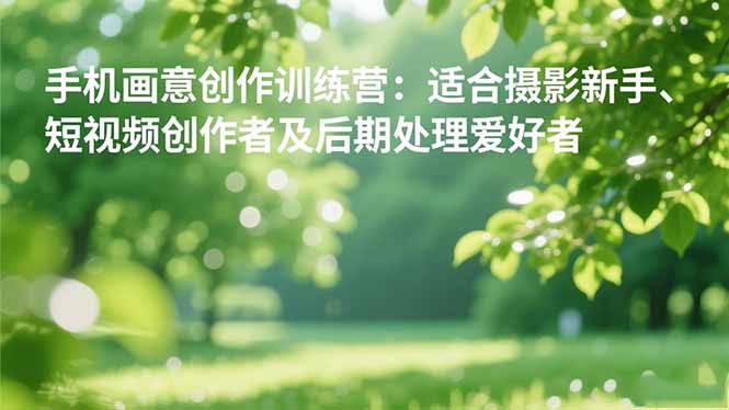 手机摄影之画意创作训练营：适合摄影新手、短视频创作者及后期处理爱好者-chywc