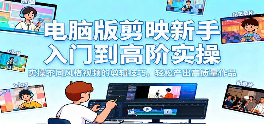 电脑版剪映新手入门到高阶实操，实操不同风格视频的剪辑技巧，轻松产出高质量作品-chywc