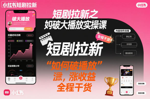 短剧拉新之小红书如何破大播放实操课，如何破播放，涨收益，全程干货-chywc