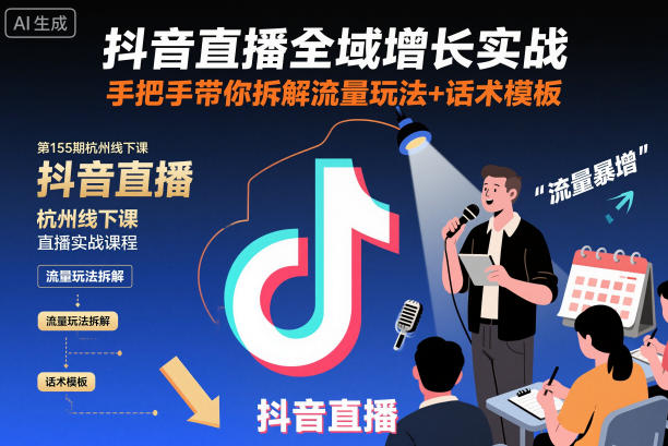 抖音直播全域增长实战第155期杭州线下课，手把手带你拆解流量玩法+话术模板-chywc
