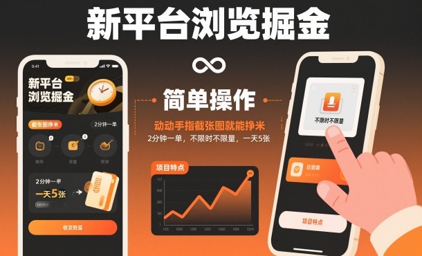 新平台浏览掘金，动动手指截张图就能挣米，2分钟一单，不限时不限量，一天5张【揭秘】-chywc