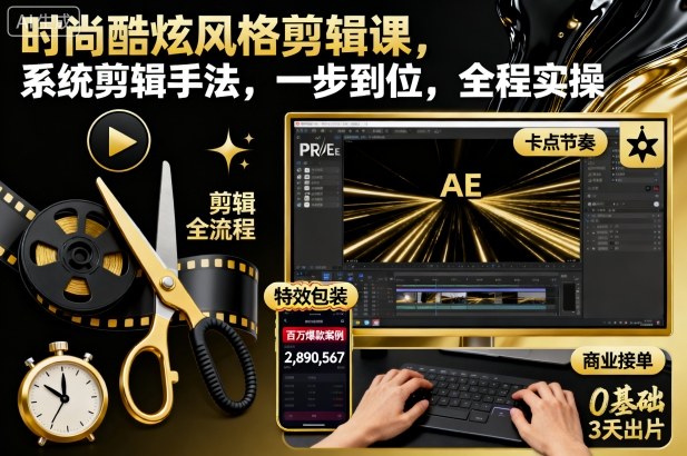 时尚酷炫风格剪辑课，系统剪辑手法，一步到位，全程实操-chywc