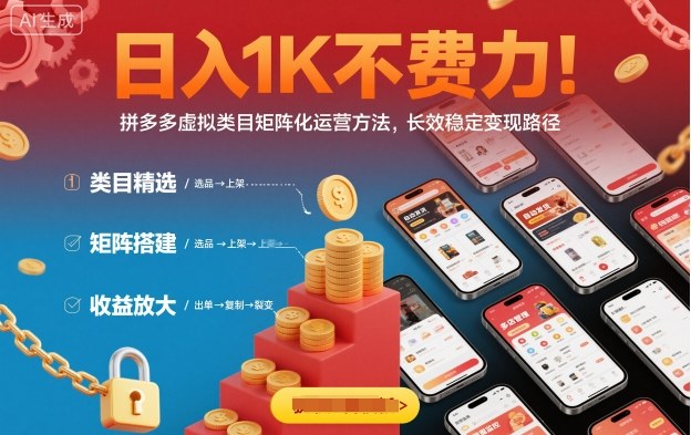 日入1K不费力！拼多多虚拟类目矩阵化运营方法，长效稳定变现路径-chywc