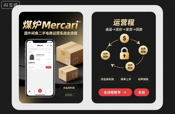 煤炉Mercari国外闲鱼二手电商运营实战全流程，仿品高利润，简单上手，闷声搞钱-chywc
