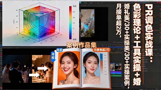 PR调色实战课：色彩理论+工具实操+婚礼医美/30+实操案例，月接单超2万-chywc