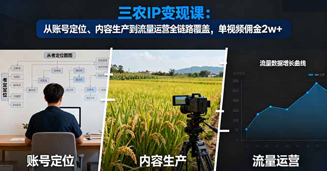 三农IP变现课：从账号定位、内容生产到流量运营全链路覆盖，单视频佣金2w+-chywc