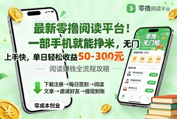 最新零撸阅读平台！一部手机就能挣米，无门槛上手快，单日轻松收益50-3张【揭秘】-chywc