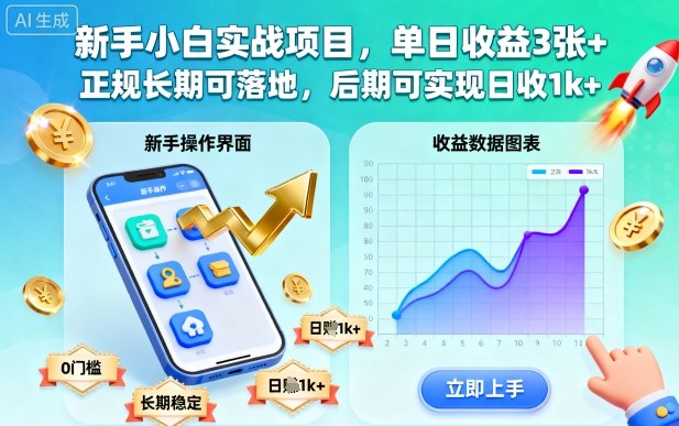 新手小白实战项目，单日收益3张+，正规长期可落地，后期可实现日收1k+【揭秘】-chywc