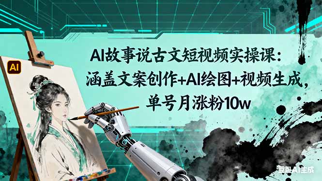 AI故事说古文短视频实操课：涵盖文案创作+AI绘图+视频生成，单号月涨粉10w-chywc