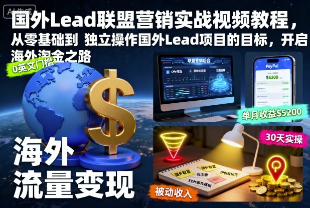 国外Lead联盟营销实战视频教程，从零基础到独立操作国外Lead项目的目标，开启海外淘金之路-chywc