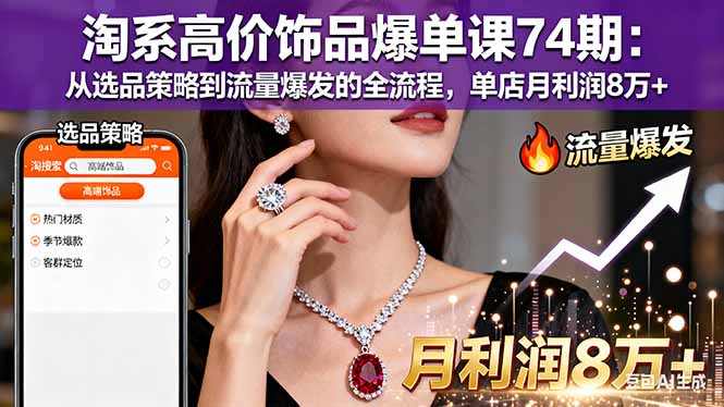 淘系高价饰品爆单课74期：从选品策略到流量爆发的全流程，单店月利润8万+-chywc