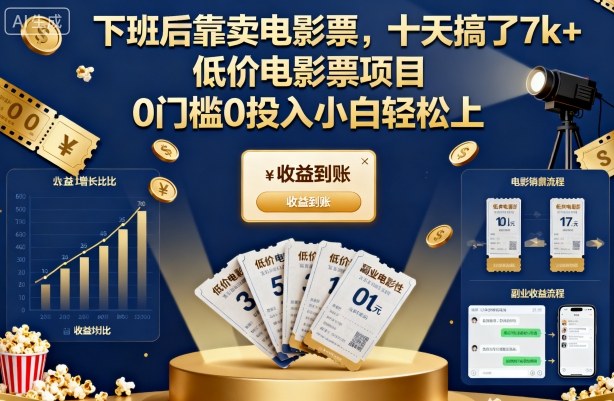 下班后靠卖电影票，十天搞了7k+，低价电影票项目，0门槛0投入小白轻松上手【揭秘】-chywc