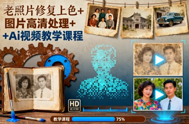老照片修复上色+图片高清处理+Ai视频教学课程-chywc