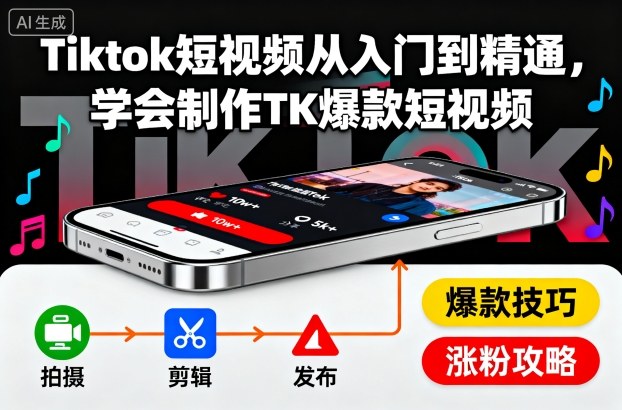 Tiktok短视频从入门到精通，学会制作TK爆款短视频-chywc