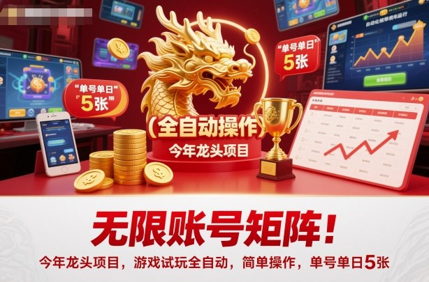 无限账号矩阵！今年龙头项目，游戏试玩全自动，简单操作，单号单日5张【揭秘】-chywc