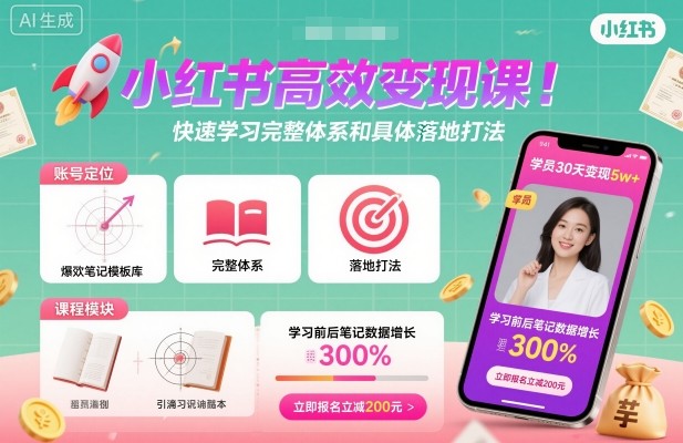 小红书高效变现课，快速学习小红书完整体系和具体落地打法-chywc