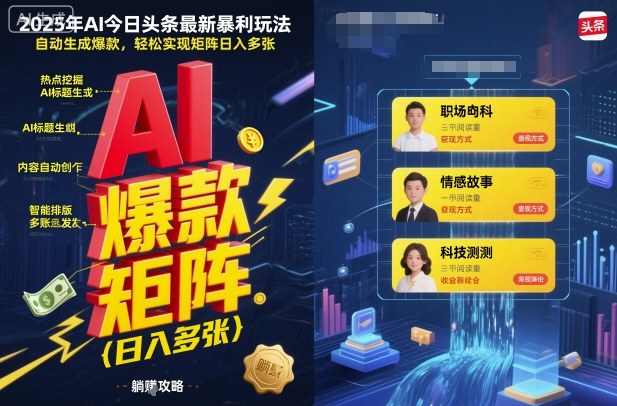 2025年AI今日头条最新暴利玩法，自动生成爆款，轻松实现矩阵日入多张-chywc