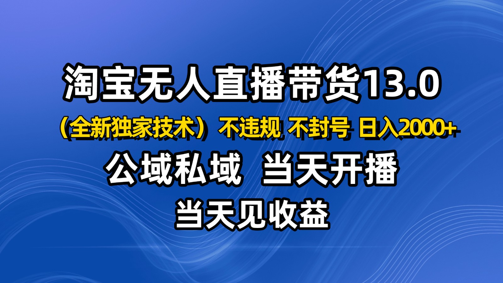 淘宝无人直播13.0，公域私域技术，不封号，不违规 布局下半年旺季赛道，日入2000+-chywc