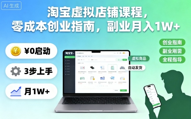 淘宝虚拟店铺课程，零成本创业指南，副业月入1W+-chywc