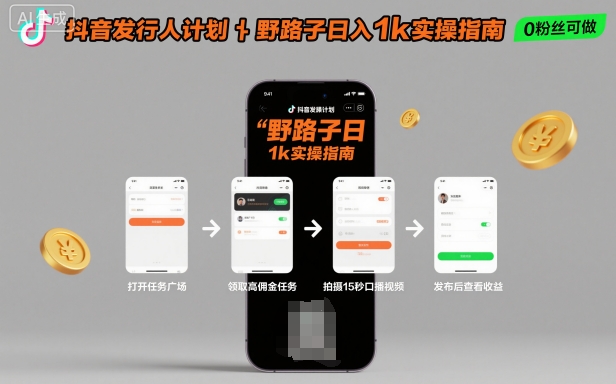 抖音发行人计划全新野路子玩法，随时随地，只要有手机，就能操作，日入1k+【揭秘】-chywc