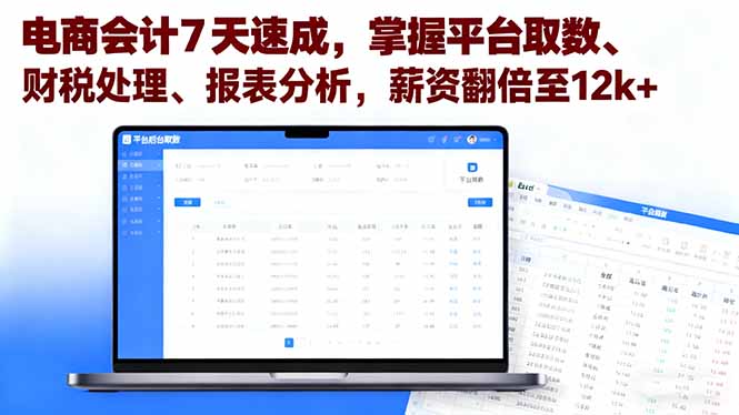 电商会计7天速成，掌握平台取数、财税处理、报表分析，薪资翻倍至12k+-chywc