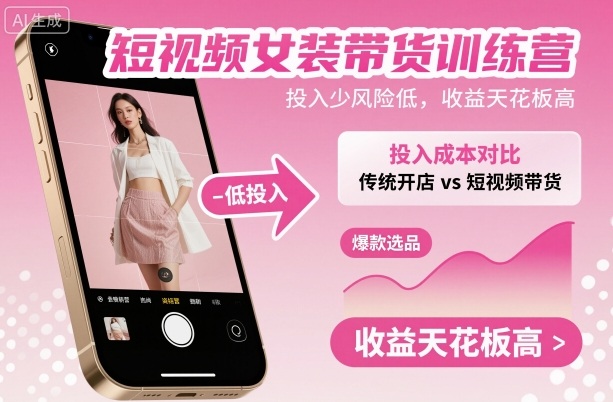 短视频女装带货训练营，投入少风险低，收益天花板高-chywc