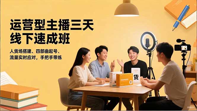 运营型主播三天线下班，人货场搭建,四部曲起号,流量实时应对，手把手带练-chywc