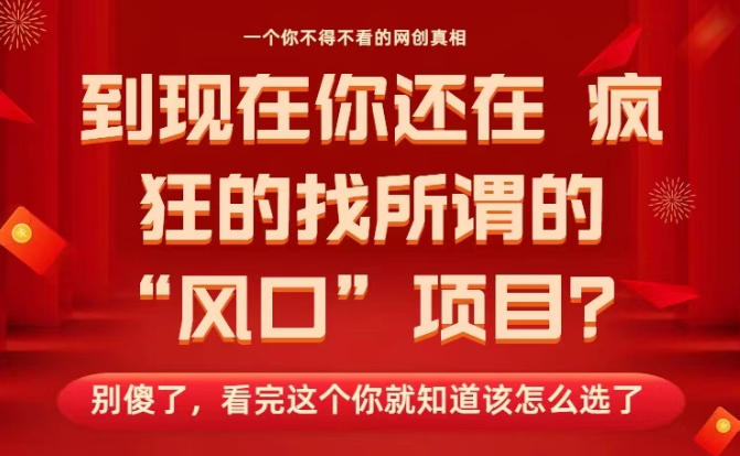 马上26年了，你还在找所谓的风口项目？别傻了，看完这个你全都懂了！【揭秘】-chywc