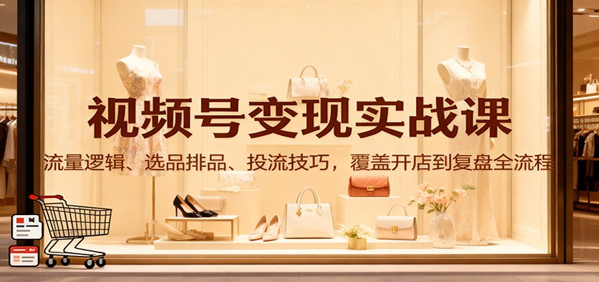 视频号变现实战课：流量逻辑、选品排品、投流技巧，覆盖开店到复盘全流程-chywc