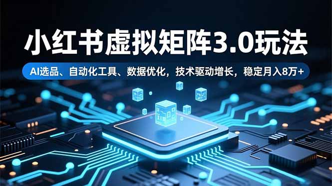 小红书虚拟矩阵3.0玩法，AI选品、自动化工具、数据优化，技术驱动增长，稳定月入8万+-chywc