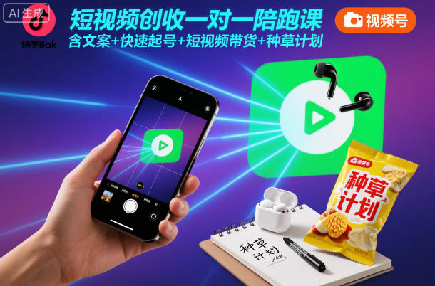 短视频创收一对一陪跑课，含文案+快速起号+短视频带货+种草计划-chywc