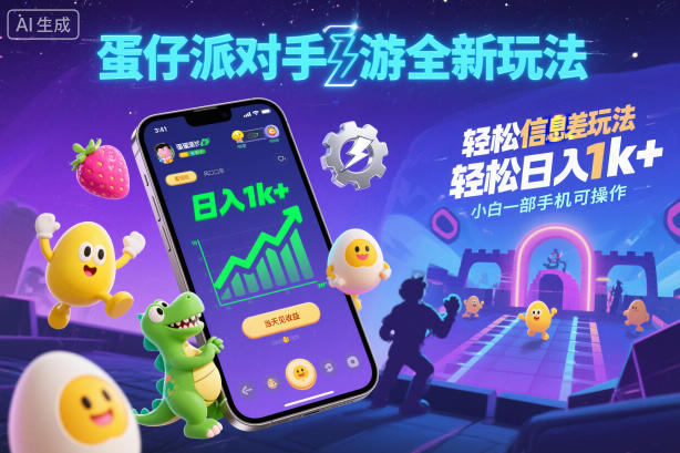 蛋仔派对手游全新玩法，轻松日入1k+，风口信息差玩法，当天见收益，小白一部手机可操作-chywc