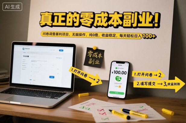 真正的零成本副业！问卷调查暴利项目，无脑操作，纯0撸，收益稳定，每天轻松日入100+【揭秘】-chywc